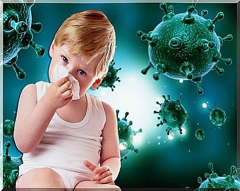 children cheat with illustration of virus in the background