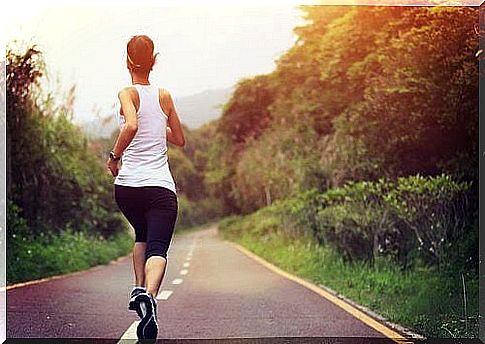 woman running on the road