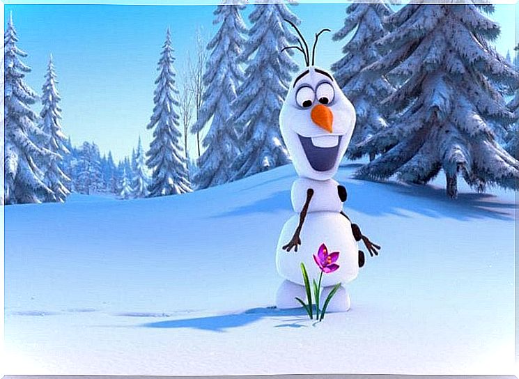 Snowman Olof sees a flower