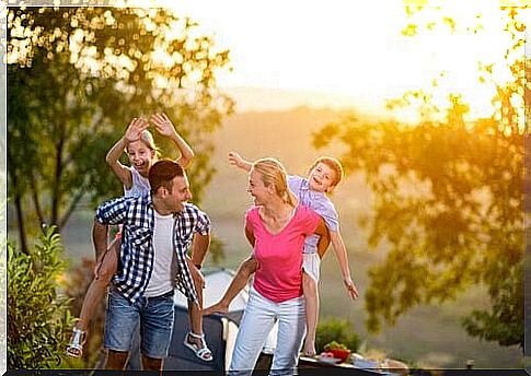 family playing outside