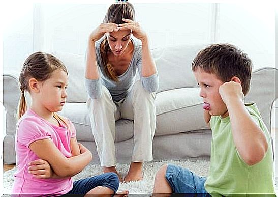 stressed mother with children